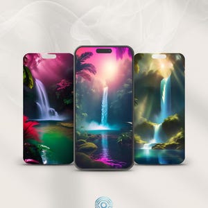 Lugna telefonbakgrunder med vattenfall – Estetiskt med flödande natur – Digital nedladdning bild 1