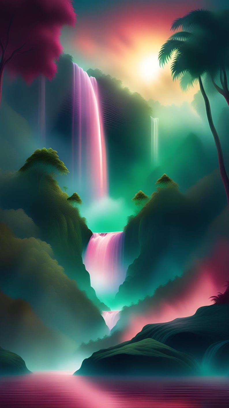 Lugna telefonbakgrunder med vattenfall – Estetiskt med flödande natur – Digital nedladdning bild 9