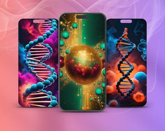 DNA- och solinspirerade telefonbakgrunder – Energiflödesestetik – Paket 01