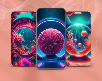Fonds d'écran Coral Energy pour téléphone – Sphère océanique abstraite – Téléchargement numérique