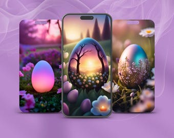 Fonds d'écran pour téléphone : œufs de Pâques – Arrière-plans printaniers pastel – Lot de 10 – Téléchargement numérique