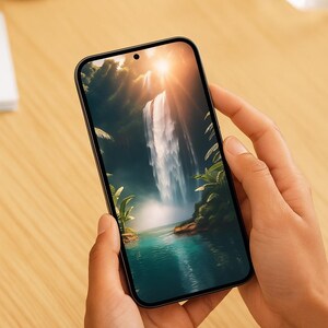 Lugna telefonbakgrunder med vattenfall – Estetiskt med flödande natur – Digital nedladdning bild 2