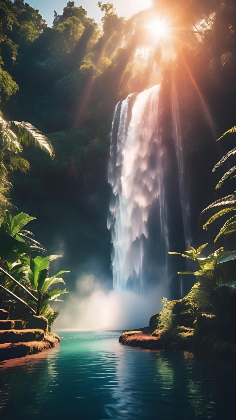 Lugna telefonbakgrunder med vattenfall – Estetiskt med flödande natur – Digital nedladdning bild 3