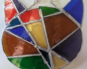 Rainbow Stained Glass Cat Suncatcher - Handmade Window Hanging