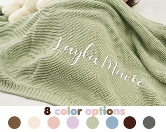 Personalized Knit Baby Blanket, Custom Baby Blanket, Embroidered Baby Name Blanket, Gift for Baby Shower, Newborn Baby Gift, Christmas Gift