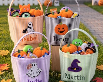 Personalized Halloween Trick or Treat Basket, Halloween Candy Bucket for Kids, Halloween Storage Basket Gift