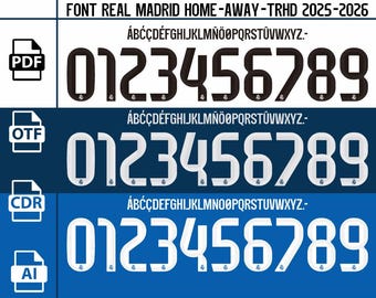 New Font Vector Real Madrid Jersey 2025-2026 / Font *OTF | *Ai| *PDF| *CDR/Vector File | Kit Shirt Soccer