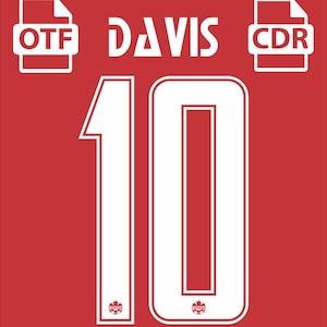 May include: Red background with white text and graphics. The word "DAVIS" is above the number "10". The number "10" has a white outline. The text "OTF" and "CDR" are in white boxes. Small Canadian flag logos are at the bottom of the number "10".
