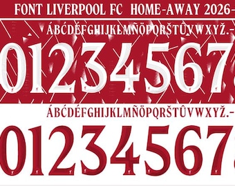 Nieuw lettertype Vector Shirt Liverpool FC 2026-2027/ Lettertype *OTF | *Ai| *PDF| *CDR/Vectorbestand | Voetbaltenue