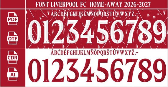 New Font Vector Jersey Liverpool Fc 2026-2027/ Font *OTF | *ai