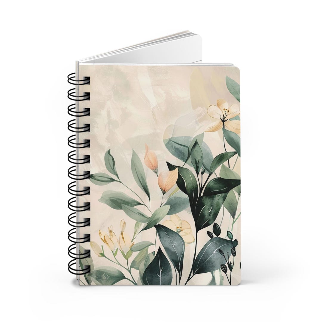 Spring Floral Spiral Notebook 5x7 • Soft Botanical Journal • Green ...