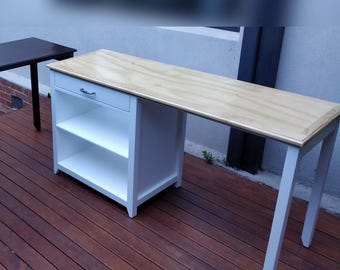 Plano de escritorio moderno de madera: Cajón y estantes (Descarga PDF)