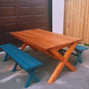 DIY Farmhouse Picnic Table & Bench Plans: X-Base Woodworking (PDF Download)