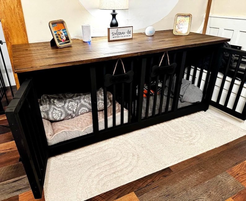 Image showcasing DIY Double Dog Crate Console Plans: Wooden Kennel Furniture (digital ...