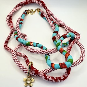 Handmade Versatile Red & Blue Textile Necklace | Boho Textile Necklace | Bold Necklace | Asymmetric Necklace |  Boho Chic Necklace