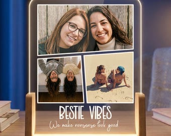 Lámpara con foto de mejor amiga - Regalo personalizado para tu mejor amiga, placa personalizada con foto de amistad, regalo de cumpleaños para mejores amigas, recuerdo para la decoración de la habitación de tu mejor amiga
