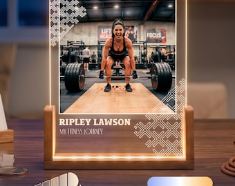 Personalized Fitness Journey LED Lamp - Custom Gym Photo Night Light, Weightlifting Gift, Workout Motivation Keepsake