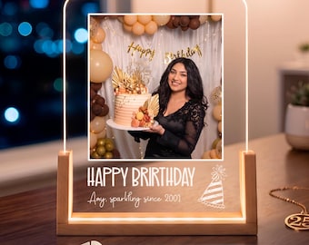 Birthday Photo Lamp - Personalized LED Night Light, Custom Picture Gift, Milestone Birthday Decor, Sweet 16 21st 25th 30th Gift