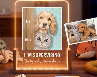 Custom Pet Portrait Lamp - Personalized Dog Cat LED Night Light - Funny Pet Owner Gift - Pet Memorial or Pet Lover Gift
