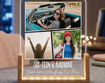Sweet 16 Photo Lamp - Personalized 16th Birthday Gift, Custom LED Picture Night Light for Teen Girl, Daughter Keepsake Room Decor