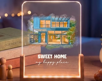 Custom House Portrait Lamp - Personalized New Home LED Night Light, Housewarming Gift, Realtor Closing Gift, Sweet Home Decor
