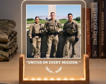 Custom Military Photo Lamp - Personalized Veteran Gift, Deployment Keepsake, Soldier Retirement Gift, Army LED Night Light