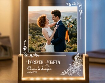 Personalized Wedding Photo Lamp - Custom Couple LED Night Light, Anniversary Gift, Engagement Present, Bride and Groom Keepsake