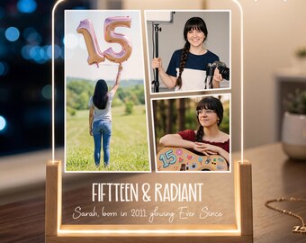 Sweet 15 Photo Lamp - Personalized 15th Birthday Gift, Custom LED Picture Night Light, Quinceañera Gift for Teen Girl Room Decor