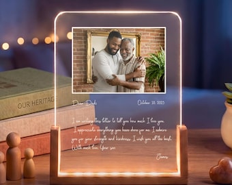Custom Dad Photo Lamp - Personalized Father Son LED Night Light, Love Letter Gift for Dad, Father’s Day Gift From Son