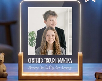 Custom Sibling Photo Night Light - Personalized LED Picture Lamp for Brother and Sister, Built-In Besties Gift, Kids Room Decor