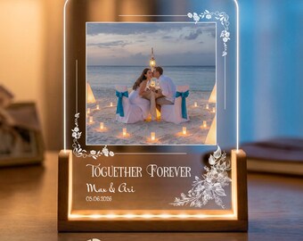 Honeymoon Memories Photo Lamp - Personalized Couples Gift, Wedding Keepsake, Anniversary Gift, Custom LED Night Light