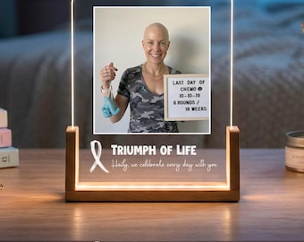 Cancer Survivor Photo Lamp - Personalized Chemo Gift, Remission Gift, Cancer Support Keepsake LED Night Light