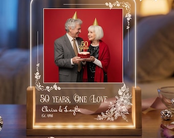 50th Anniversary Photo Lamp - Personalized Golden Anniversary Gift for Parents, Custom Wedding LED Night Light Keepsake