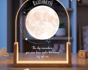 Personalized Moon Lamp - Custom Baby Name Night Light - Birth Moon Phase Gift - Nursery Decor - Newborn Baby Keepsake