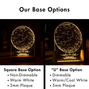 Lámpara de noche personalizada con mapa estelar / Regalo personalizado del cielo nocturno / Lámpara de constelaciones para compromiso / Regalo de aniversario para él y para ella / Mapa estelar por fecha Square Base + Plaque