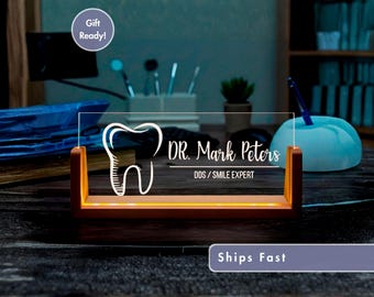 Personalized Dental Desk Lamp - Custom Name LED Light Gift for Dentist, DDS, Hygienist or Assistant - Office Decor & Graduation Keepsake