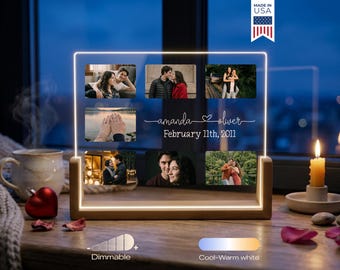 Couple Gift Photo Plaque Night Light. Custom Photo Collage LED Light, Valentine, Family, Engagement. Personalized Couple Night light.
