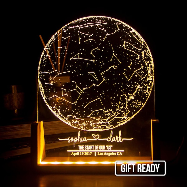 Personalized Star Map Night Light | Custom Night Sky Gift | Engagement Constellation Lamp | Anniversary Gift for Him & Her| Star Map by date