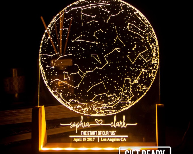 Personalized Star Map Night Light | Custom Night Sky Gift | Engagement Constellation Lamp | Anniversary Gift for Him & Her| Star Map by date