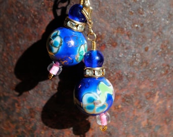 Porcelain blue bead earrings
