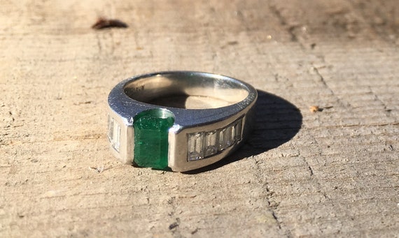 1 Ct. Emerald in Platinum cocktail ring with 1 Ct… - image 2