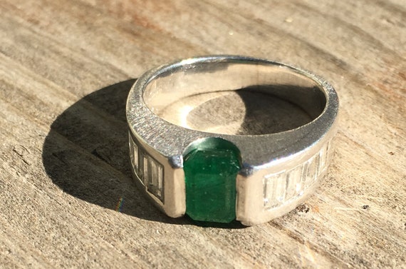 1 Ct. Emerald in Platinum cocktail ring with 1 Ct… - image 7