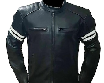 Custom Black Cowhide Leather Biker Jacket: Men's Motorcycle Riding Gear