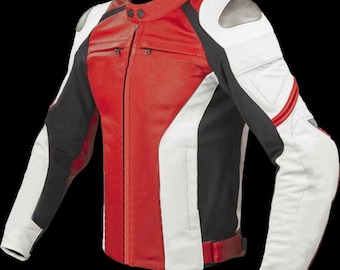 Custom Red Cowhide Leather Motorcycle Jacket - Handmade Biker Racing Jacket