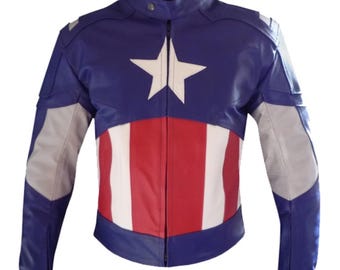Chaqueta de motociclista de piel de vaca personalizada: estilo Capitán América