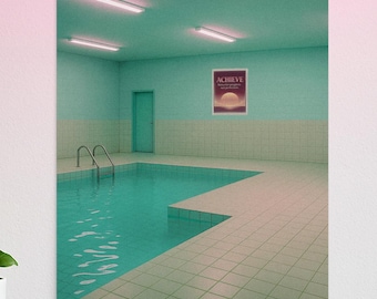 Vaporwave Poolroom Art Print: Retro Dreamcore Wall Decor (Unframed)