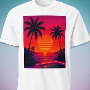 Retro Neon Sunset T-Shirt: Vaporwave 80s Beachcore Tee