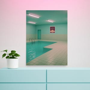 Liminal Poolroom Poster – Vaporwave Surreal Art Print, Retrocore Dreamcore Decor, &quot;Achieve&quot; Inspirational Wall Art (Unframed)