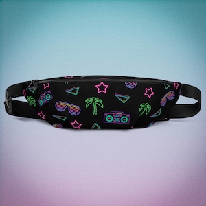 Retro Neon 80s Fanny Pack: Vaporwave Boombox Festival Waist Bag