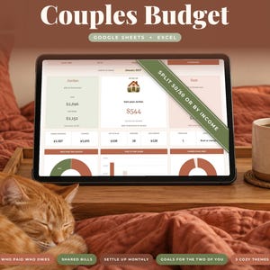Couples Budget Spreadsheet, Shared Expenses and Bill Split Tracker for Google Sheets and Excel